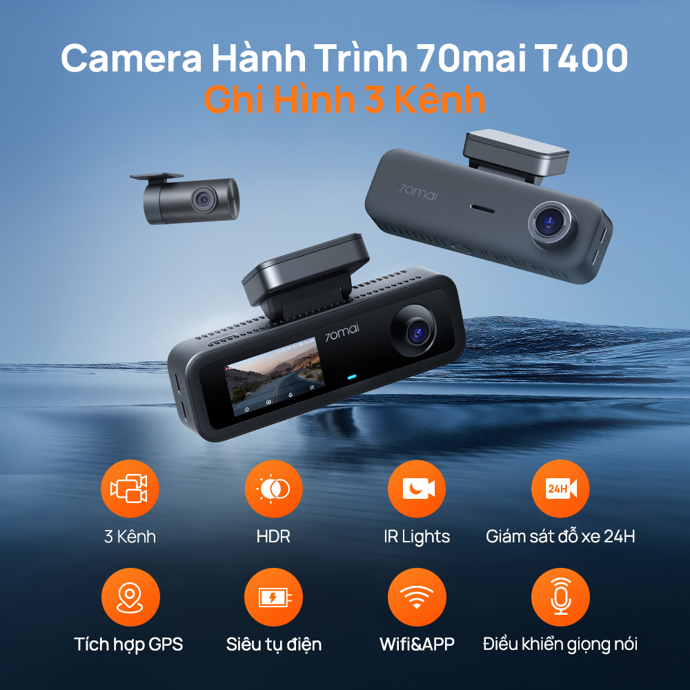 70mai t400 camera hành trình ghi hình trước sau và trong